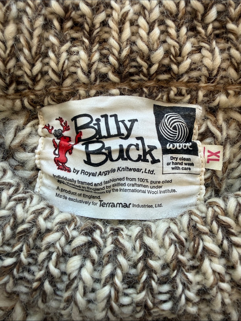 Vintage Billy Buck Wool Aran Marled Taupe Crewneck Chunky Sweater - Picture 2 of 4